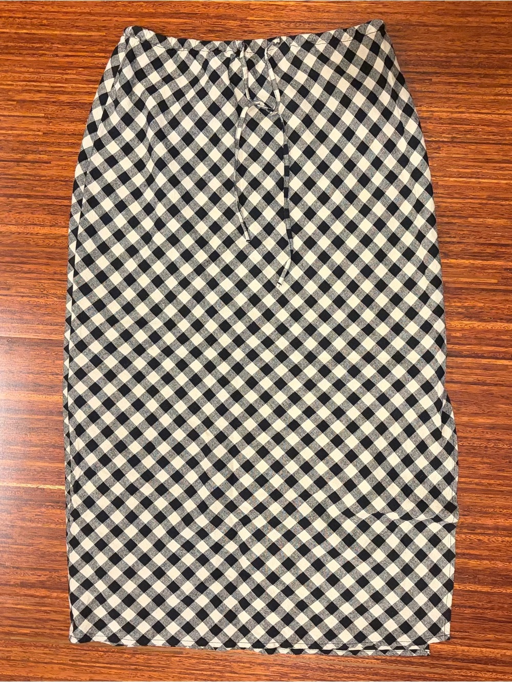 Gap Italian Linen Tan Black Buffalo Check Gingham Midi Skirt - Size Small